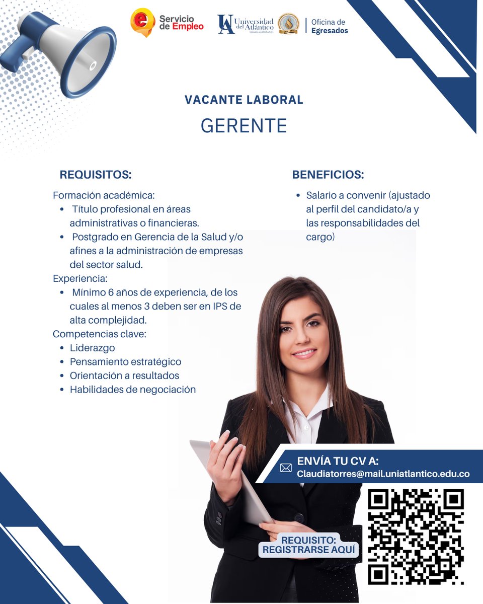 👩‍⚕️👨‍⚕️ ¡Estamos buscando GERENTE!
¿Eres un líder con visión estratégica en el sector salud? Esta oportunidad es para ti. 🙌

📌 Requisitos:
✅ Profesional en áreas administrativas o financieras
✅ Postgrado en Gerencia de la Salud o afines
✅ +6 años de experiencia (mínimo 3 en IPS