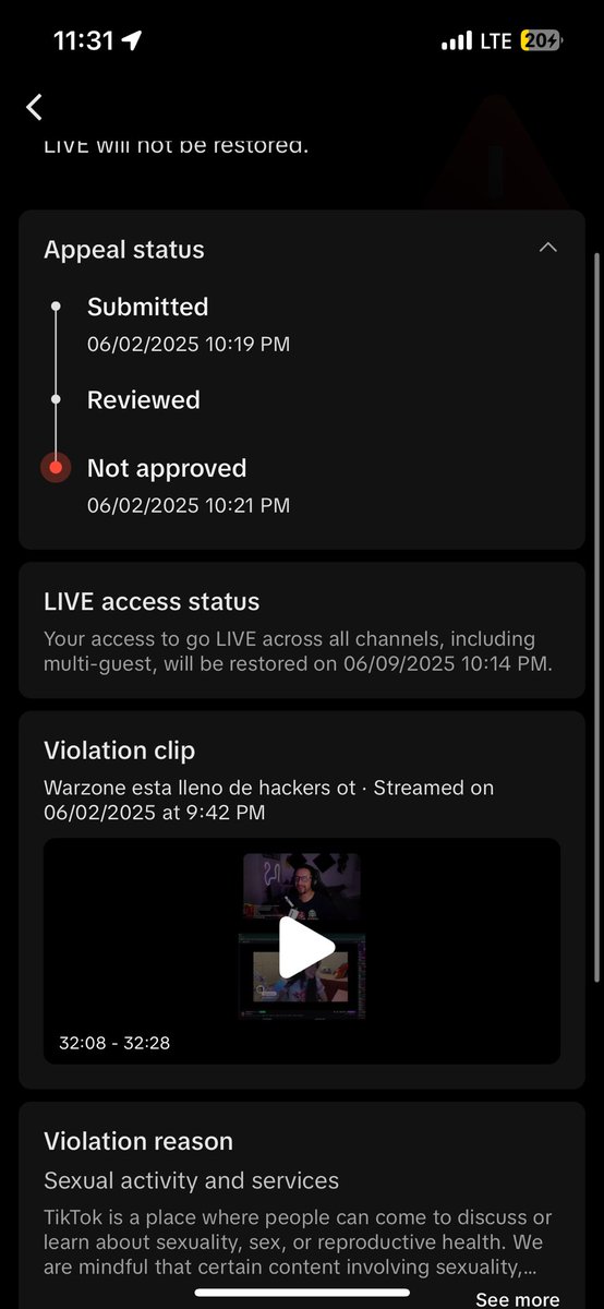 TikTok se a convertido en la red social más cristal de todas , ya van 3 suspensiones en mis en vivos , y esta última solo dije
 “me voy hacer un trabajo en mis patas “  
😂 y según estoy vendiendo un servicio sexual , cuando tienes cuentas literal enseñando todo .! Chale