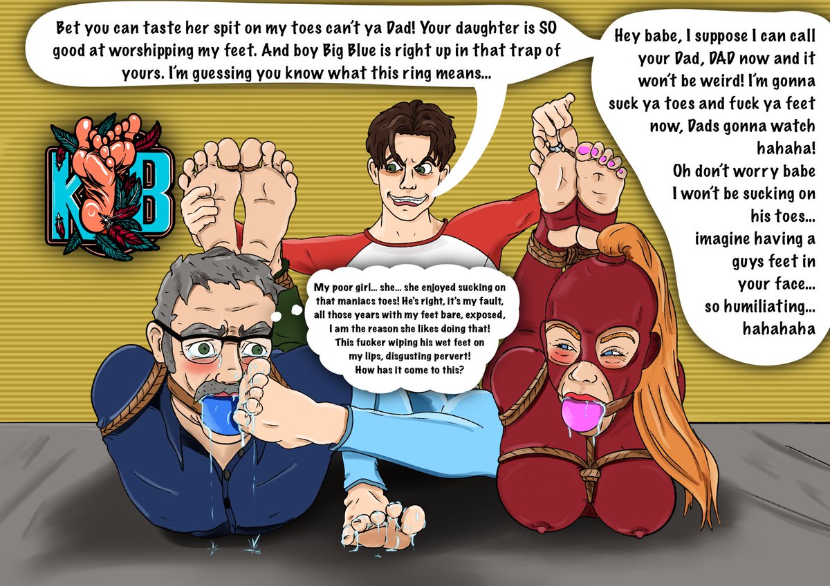 Mr Thompson endured watching his daughter devour her now fiancés feet! The sight alone brought him to tears, knowing that his bare foot house policy was the cause for her affliction. 

Utterly humiliated, having her spit rubbed in his face via the psychos bare foot!