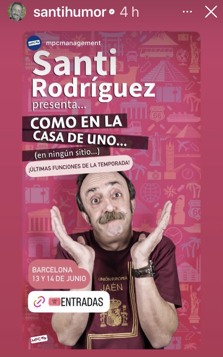 Gente de Barcelona, ¿os lo vais a perder?? No seais insensatos que la risa es salud y vida y eso es lo que ⁦<a href="/Santihumor/">Santi Rodriguez</a>⁩ regala con su espectáculo 👏🏼👏🏼😍 ¡Vamos, criaturas! Que se agotan las entradas 👍🏼♥️
#ComoEnLaCasaDeUno…