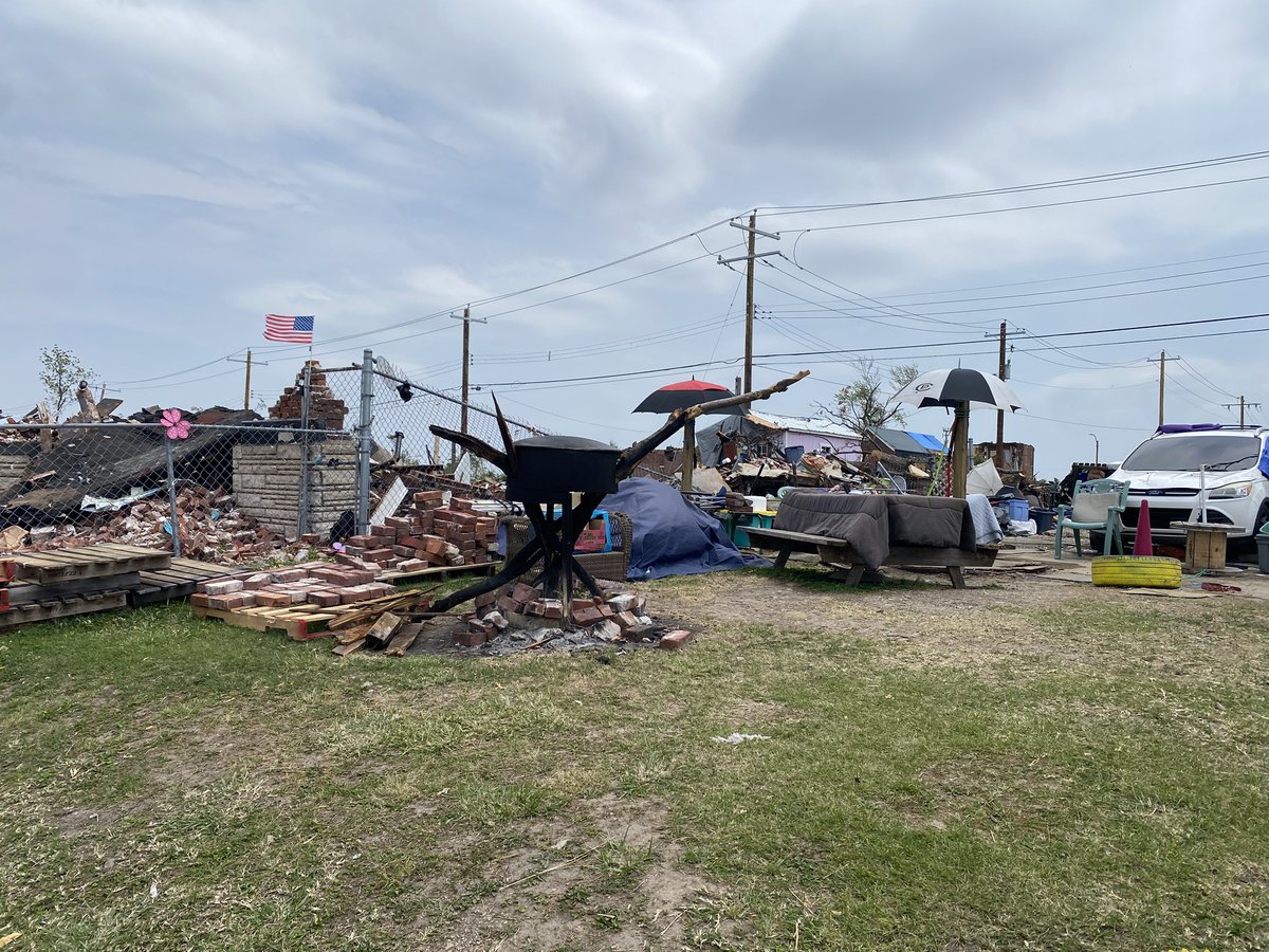 mallorythomastv's tweet image. Gwen Hudgins was in her home when the tornado hit. Now, she’s living in a tent next to the rubble. I’ll have her story at 5 on @FOX2now