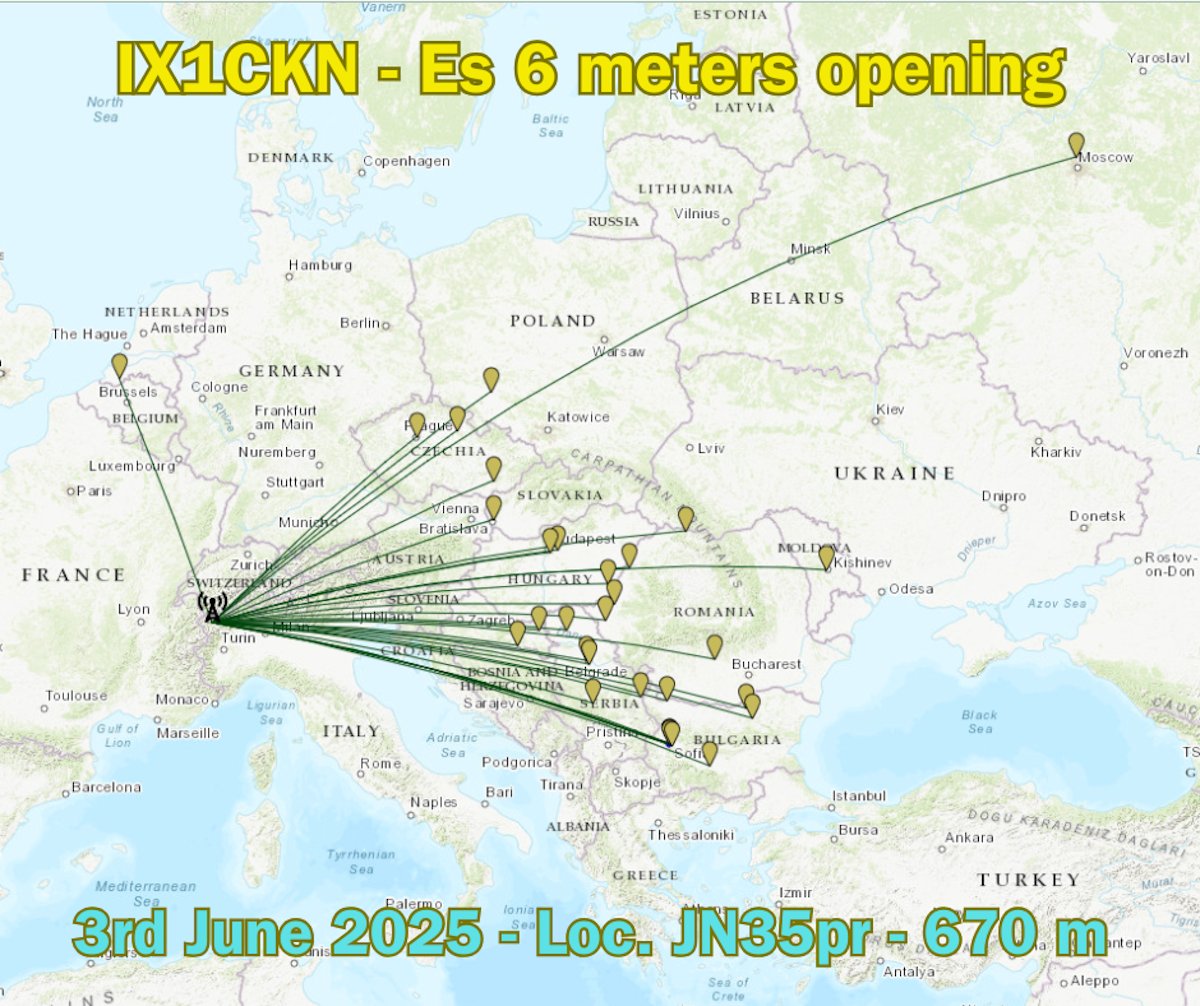 Chris_Diemoz's tweet image. 🇮🇹 ITA
Apertura di Esporadico da manuale oggi in 50 MHz: iniziata stamattina, ancora attiva in digitale. 32 QSO in fonia in 70 minuti. Quando il waterfall diventa viola scuro… si va in SSB. È la magic band, bellezza. 🎯📡 #hamradio #6m #sporadicE #radioamatori #hamr