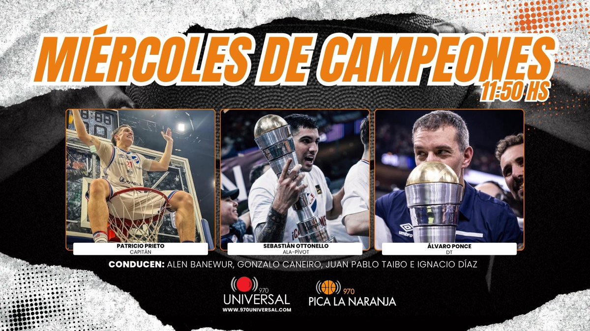 Mañana programa especial de los campeones en <a href="/picalanaranja/">Pica la naranja</a>.
11:50 hs recibimos en los estudios de <a href="/universal970/">970 Universal</a> a Patricio Prieto, Sebastián Ottonello y Álvaro Ponce.