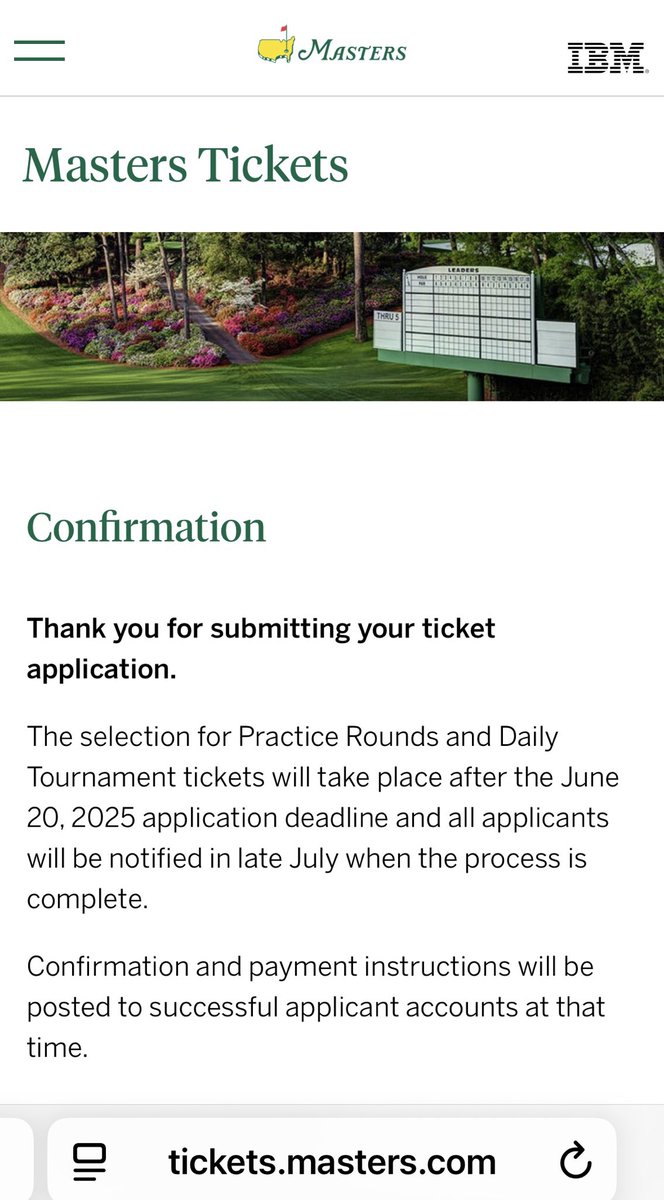 bilgema's tweet image. ⁦@TheMasters⁩ ticket application submitted ✅

Confirmed ✅

Now, the wait. #theMasters ⛳️