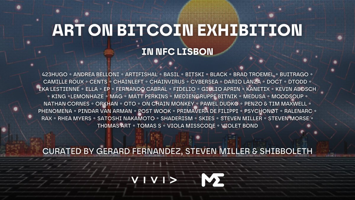 Vivid Gallery (@vivid_ordinals) on Twitter photo Congratulations to all the artists selected for the "Art On Bitcoin" exhibition we're organising with <a href="/MEonBTC/">Magic Eden on Bitcoin π§</a> during <a href="/NFCsummit/">NFC SUMMIT - LISBON - JUNE 4-6 2025</a> in Lisbon π΅πΉ Congratulations to all the artists selected for the "Art On Bitcoin" exhibition we're organising with <a href="/MEonBTC/">Magic Eden on Bitcoin π§</a> during <a href="/NFCsummit/">NFC SUMMIT - LISBON - JUNE 4-6 2025</a> in Lisbon π΅πΉ
