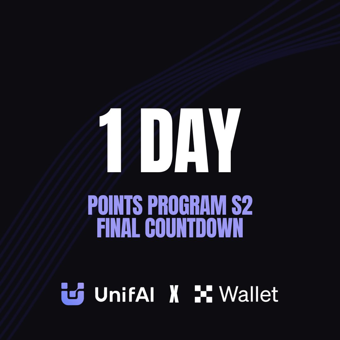 UnifAI Network (@unifainetwork) on Twitter photo ⏰ 1 day left to farm with OKX Wallet <a href="/wallet/">OKX Wallet</a>
⚡️10K USDT prize pool
⚡️+30% bonus points for OKX users
👉 Last chance to boost your bags: uniq.unifai.network
#UnifAI #OKXWallet ⏰ 1 day left to farm with OKX Wallet <a href="/wallet/">OKX Wallet</a>
⚡️10K USDT prize pool
⚡️+30% bonus points for OKX users
👉 Last chance to boost your bags: uniq.unifai.network
#UnifAI #OKXWallet