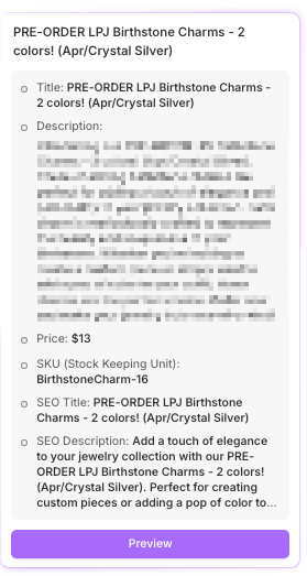 This is a cool sidekick use case - I'm trying to quickly test out an automation on my test store that is for a client of mine and I just copied in some logs with the title, sku and price.