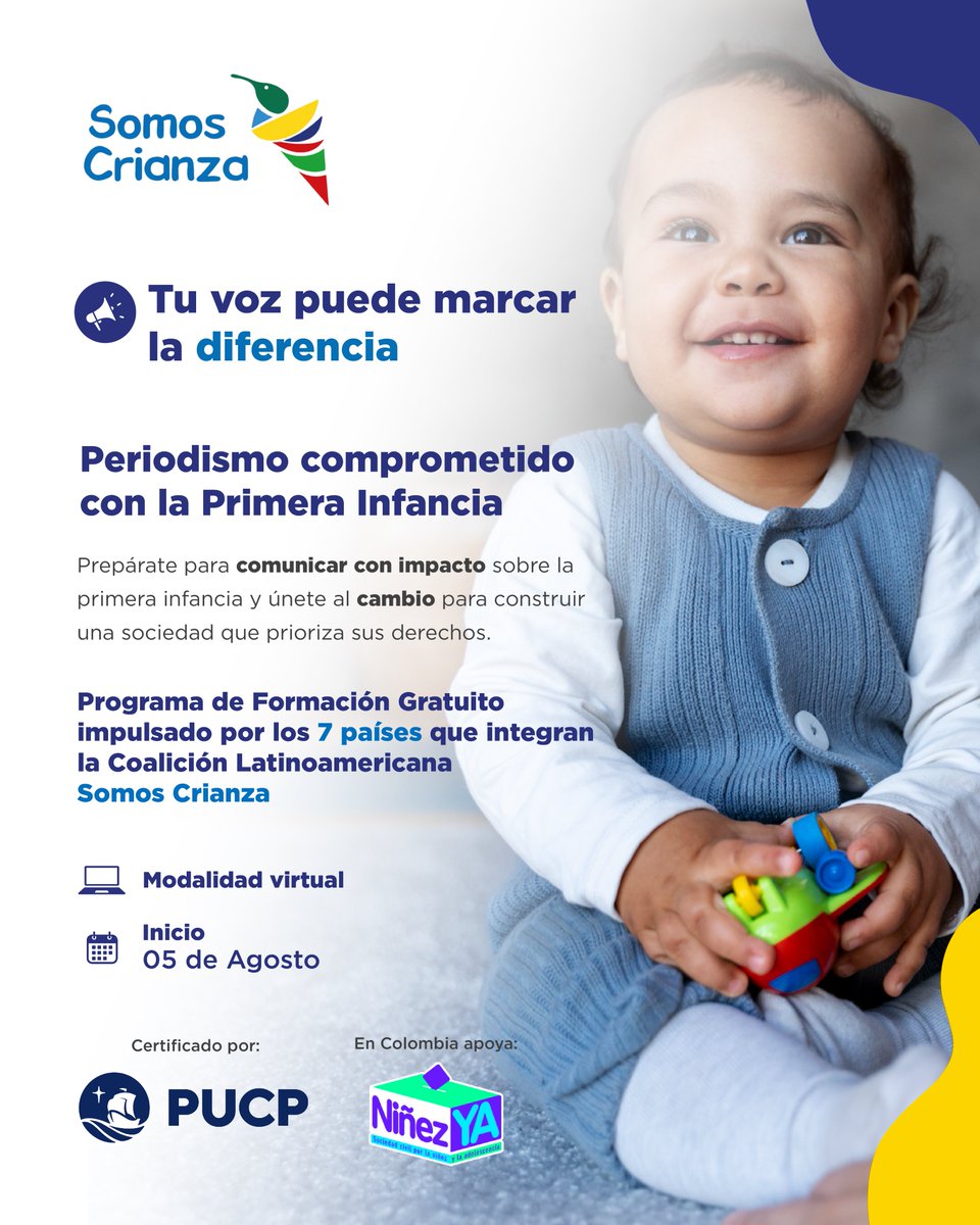 🎓 ¿Eres periodista y quieres contar mejores historias sobre la #Niñez?

Inscríbete GRATIS al Programa de Formación en Periodismo comprometido con la Primera Infancia.

📲 Info del curso: bit.ly/4580QTq
📝 Inscripción: bit.ly/3FfYO9j