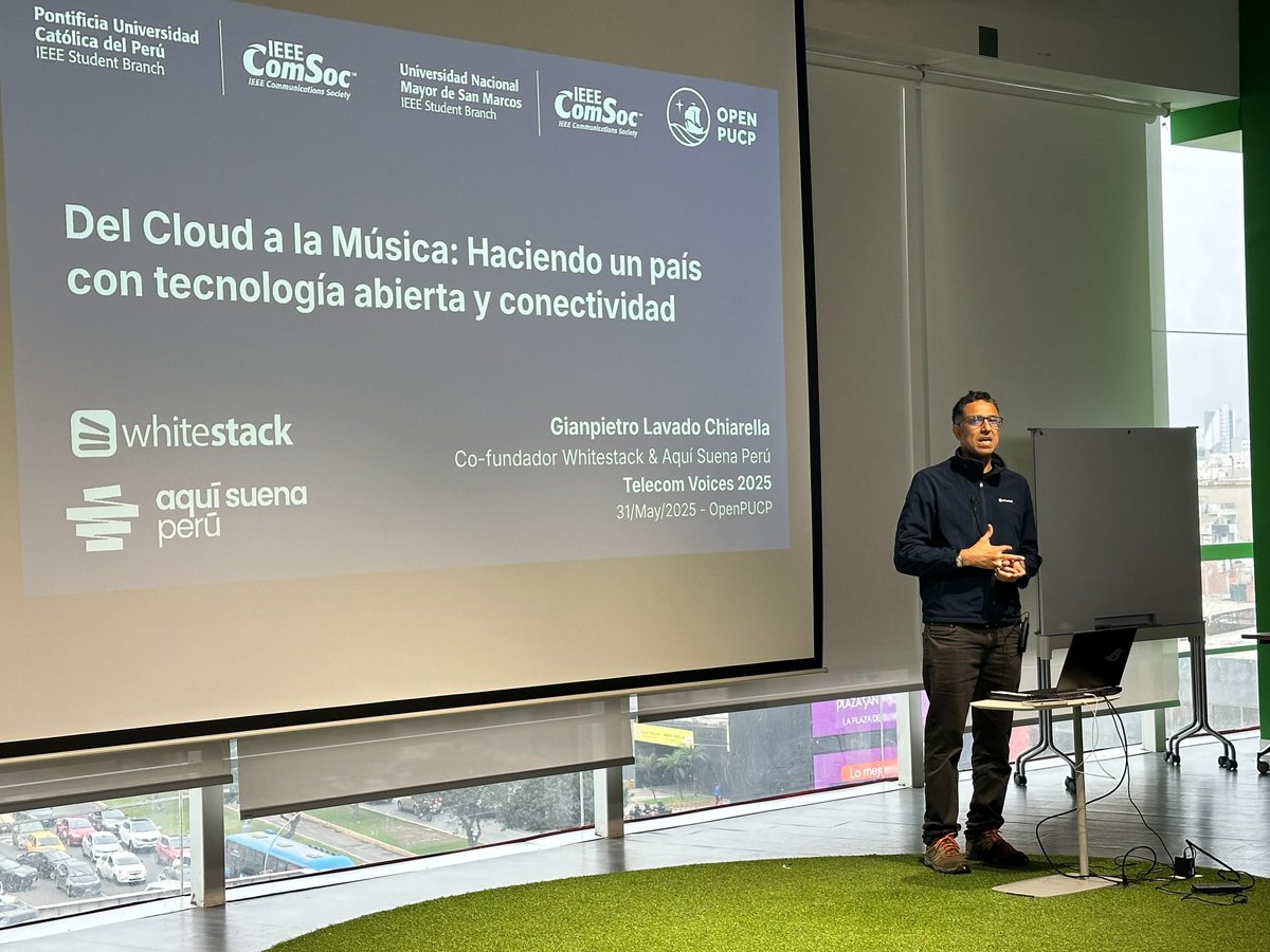 Whitestack's tweet image. El pasado sábado 31 de mayo, en Telecom Voices 2025 organizado por @IEEEorg  Gianpietro Lavado (cofundador de Whitestack y Aquí Suena Perú), inspiró al público con su charla:

🗣️&quot;Del Cloud a la Música: Tecnología Abierta y Conectividad&quot;