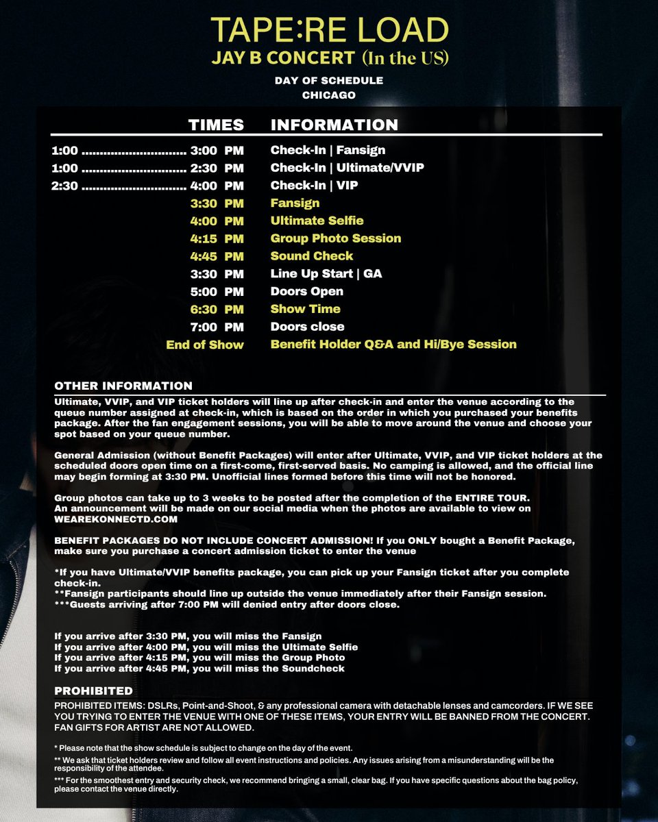 KonnectdEnt's tweet image. Please Save Your Concert Day Schedule!
If you purchased a Benefit Package, you can check in during the designated time listed above to receive your VIP badge and items.
Please note: Benefit Packages do not include concert admission. A separate concert ticket is required for…