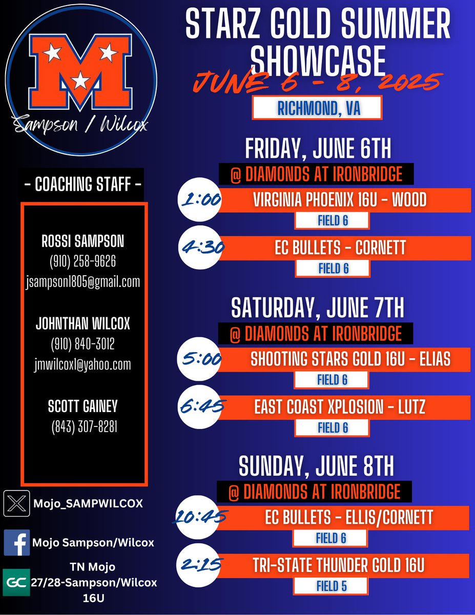MOJO - Sampson/Wilcox (@mojo_sampwilcox) on Twitter photo 🌟 TN Mojo - Sampson/Wilcox 16U is headed to Virginia! 🌟
We’re fired up and ready to compete at the Stars Gold Showcase this weekend! 💥
Let’s go, Mojo! #TNMojo #mojomindset #StarsGoldShowcase #GirlsWithGame #MojoSampsonWilcox16U #softballfamily
<a href="/TnMojoFastpitch/">Tennessee Mojo fastpitch</a> 🌟 TN Mojo - Sampson/Wilcox 16U is headed to Virginia! 🌟
We’re fired up and ready to compete at the Stars Gold Showcase this weekend! 💥
Let’s go, Mojo! #TNMojo #mojomindset #StarsGoldShowcase #GirlsWithGame #MojoSampsonWilcox16U #softballfamily
<a href="/TnMojoFastpitch/">Tennessee Mojo fastpitch</a>