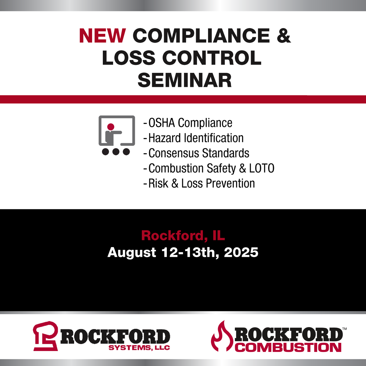 RockfordSystems's tweet image. 🛡️ Insurance Pros: Don’t Miss the Final Compliance &amp;amp; Loss Control Seminar of 2025. Reserve your spot today: ow.ly/UH2r50Vg55G #LossControl #RiskAssessment #InsuranceSafety #ComplianceTraining #OSHACompliance #WorkersComp  #LOTO #EHS #RockfordSystems #SafetyLeadership