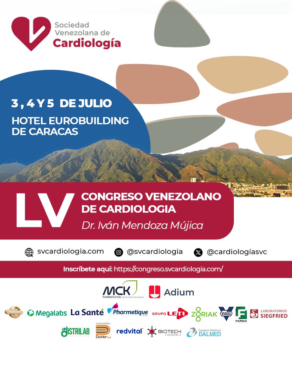 Sociedad Venezolana de Cardiología (@cardiologiasvc) on Twitter photo LV CONGRESO VENEZOLANO DE CARDIOLOGÍA
Este 3, 4 y 5 de julio, una cita que reúne lo mejor de la cardiología nacional e internacional.
📍 Hotel Eurobuilding | Caracas @Eurobuilding
Rendimos homenaje al Dr. Iván Mendoza <a href="/mencardio/">Ivan Mendoza</a>
🔗 Inscríbete en el link de la BIO. LV CONGRESO VENEZOLANO DE CARDIOLOGÍA
Este 3, 4 y 5 de julio, una cita que reúne lo mejor de la cardiología nacional e internacional.
📍 Hotel Eurobuilding | Caracas @Eurobuilding
Rendimos homenaje al Dr. Iván Mendoza <a href="/mencardio/">Ivan Mendoza</a>
🔗 Inscríbete en el link de la BIO.
