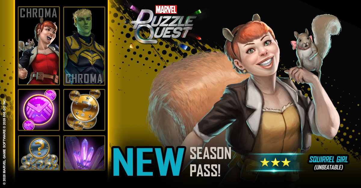 Start building up the New Avengers today with the brand new Season Pass! Join Squirrel Girl and Hulkling in completing limited event quests and winning battles with New Avengers to earn Daily Play Token Rewards all month long!