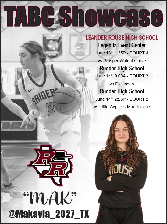 Makayla “Mak” French (@makayla_2027_tx) on Twitter photo Excited to share my schedule for the upcoming TABC event in Bryan, TX (June 13–14)! 🏀 <a href="/Tabchoops/">𝙏𝘼𝘽𝘾🏀📋</a> <a href="/RouseGirlsBball/">Rouse HS Girls BBall</a> #classof2027 <a href="/thshoopz_CTX/">Texas Hoop Society - Central Texas</a> <a href="/thshoopz/">THS</a> Excited to share my schedule for the upcoming TABC event in Bryan, TX (June 13–14)! 🏀 <a href="/Tabchoops/">𝙏𝘼𝘽𝘾🏀📋</a> <a href="/RouseGirlsBball/">Rouse HS Girls BBall</a> #classof2027 <a href="/thshoopz_CTX/">Texas Hoop Society - Central Texas</a> <a href="/thshoopz/">THS</a>