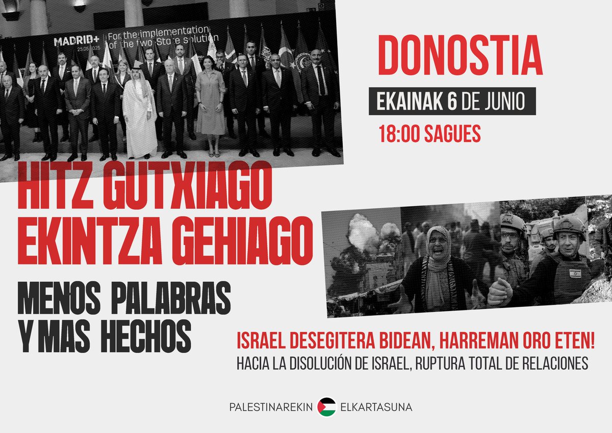 🚨 ORDU ETA LEKU ALDAKETA 🚨

Asteburuan WSL-k antolatutako 20 urte azpiko Europako surf txapelketan israeldar parte-hartzaileak izango dira.

Kirol eta kultur harremanak ere etetera bidean, presioa egiteko eta hau baimentzen duten erakundeak seinalatzeko deia luzatzen dugu.