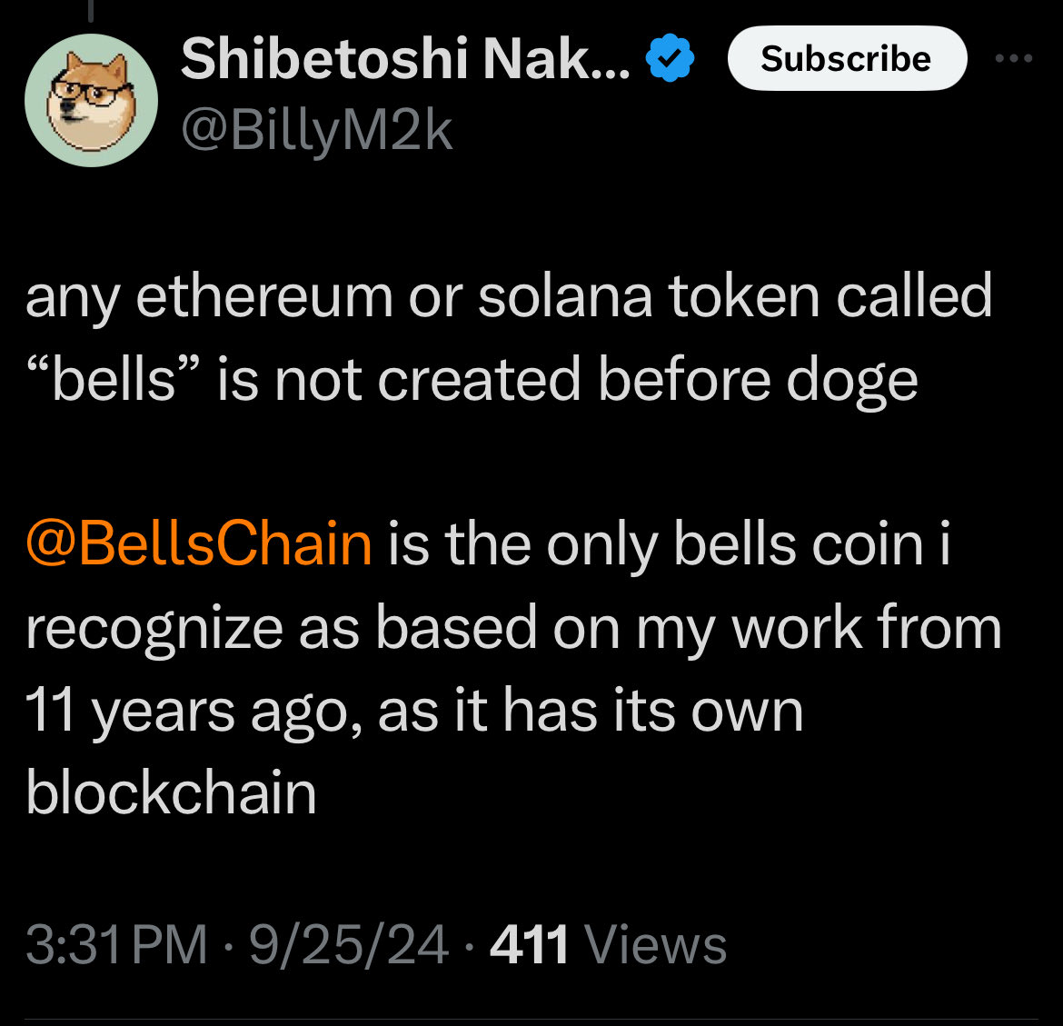@rovercrc The real Bellscoin is its own Proof of Work blockchain. Not a Solana or Ethereum token. Be careful 🫡

Follow <a href="/BellsChain/">Bellscoin Blockchain 🔔</a> for the latest on $BELLS