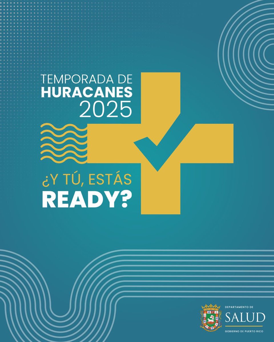 La #TemporadaDeHuracanes2025 ya llegó. ¿y tú, estás ready? Infórmate y prepárate para cuidar del bienestar de tu familia. 

Visita salud.pr.gov/preparate para recomendaciones de salud pública y mantente protegido ante cualquier emergencia. 

#TemporadaHuracanes #EstásReady