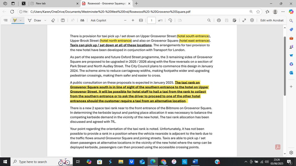Rosewood Grosvenor Square - will be 3 entrances to the new hotel and see below response from Westminster following consultation last year which is why the rank is where it is as they decided to reverse the direction of roads: