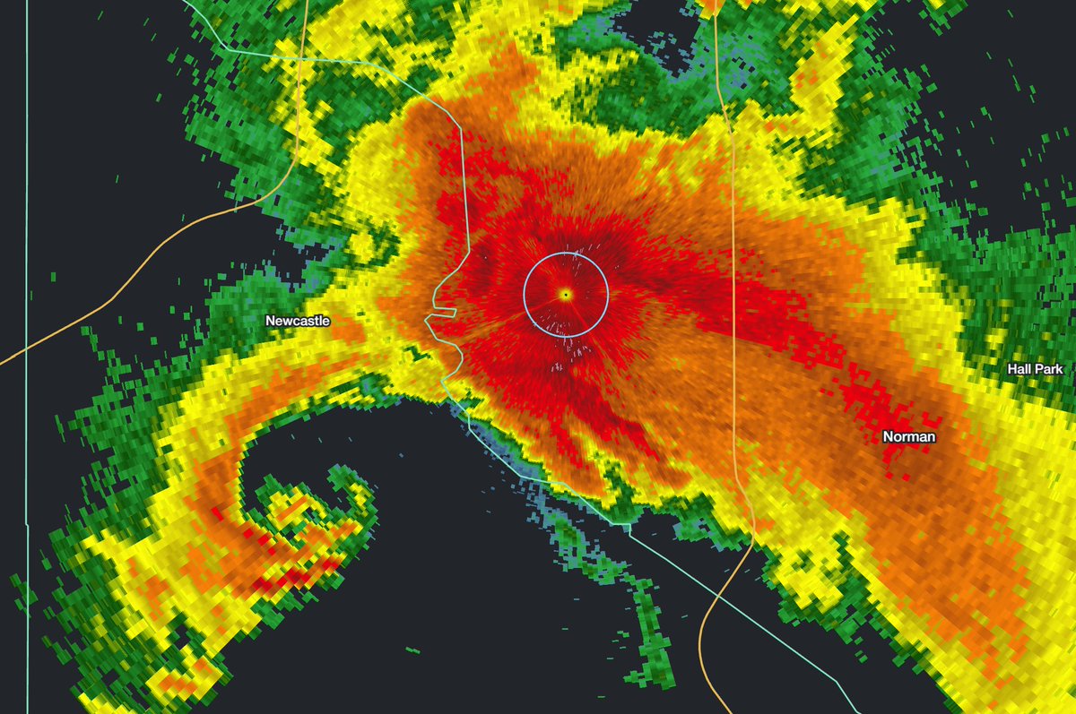 Data continues to stream in from RaXPol from just west of Norman, Oklahoma - looks like they caught the tornado that occurred ~20 mins ago near Newcastle at close range