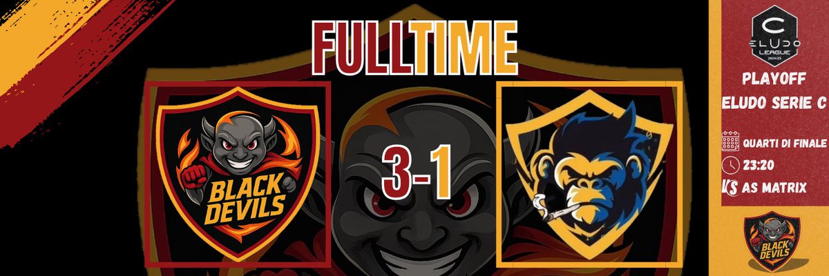🔴⚫️Full Time🔴⚫️

<a href="/eLUDO_official/">eLUDO</a> playoff Serie C
🗓️Quarti di finale
🆚<a href="/asmatrixESP/">asmatrix</a> 
✅3-1

Marcatori:
⚽️paolo_lorenzo00
⚽️udybala21
⚽️Degrocosta

Assistman:
2x🅰️udybala21

MVP:
🏅udybala21