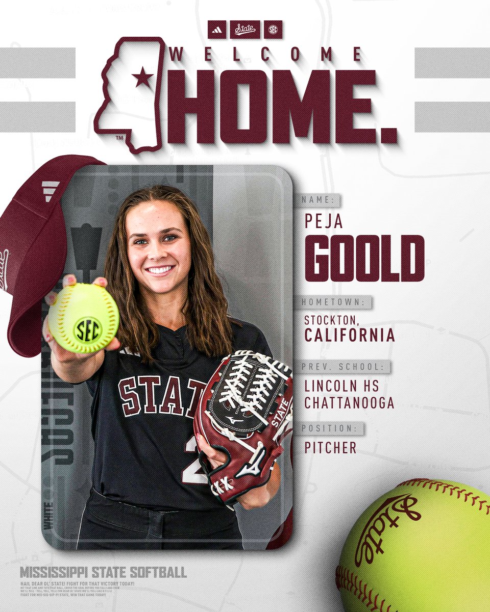 Mississippi State Softball (@hailstatesb) on Twitter photo The two-time SoCon Pitcher of the Year will spend her senior season in Starkville! Help us welcome <a href="/pejagoold7/">Peja Goold</a>!
📰 hailst.at/3FmYDt9
#HailState🐶 The two-time SoCon Pitcher of the Year will spend her senior season in Starkville! Help us welcome <a href="/pejagoold7/">Peja Goold</a>!
📰 hailst.at/3FmYDt9
#HailState🐶