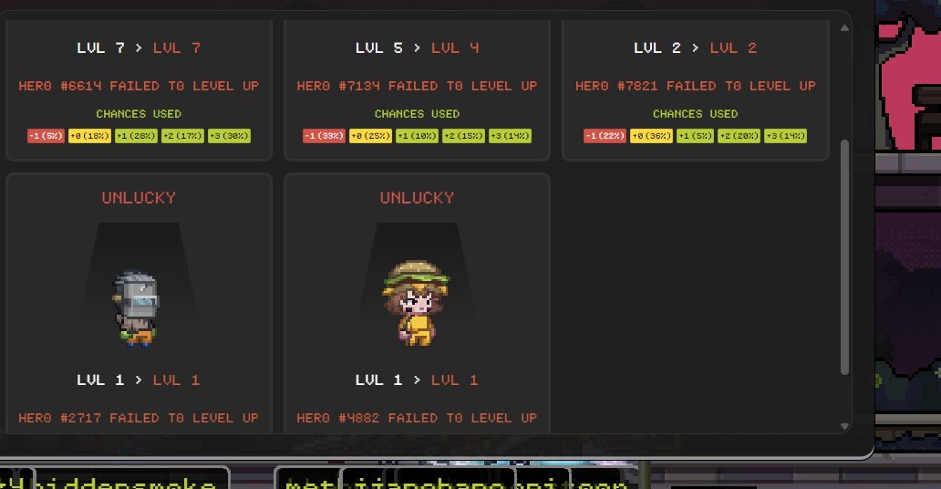 The unknown trainer hates me so much in
<a href="/onchainheroes/">Onchain Heroes | Idle RPG</a> that I'm currently -11 levels under expected 😭.   

But you know what they say...  95% of gamblers quit right before they are about to hit big 🫠