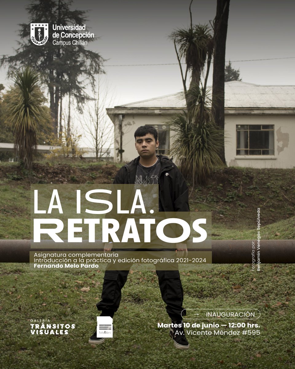 #AgendaUdeC: Les invitamos a la inauguración de la exposición fotográfica “La Isla. Retratos”, del académico del Departamento Artes Plásticas UdeC, Fernando Melo Pardo.

La muestra se enmarca en la asignatura complementaria "Introducción a la práctica y edición fotográfica".