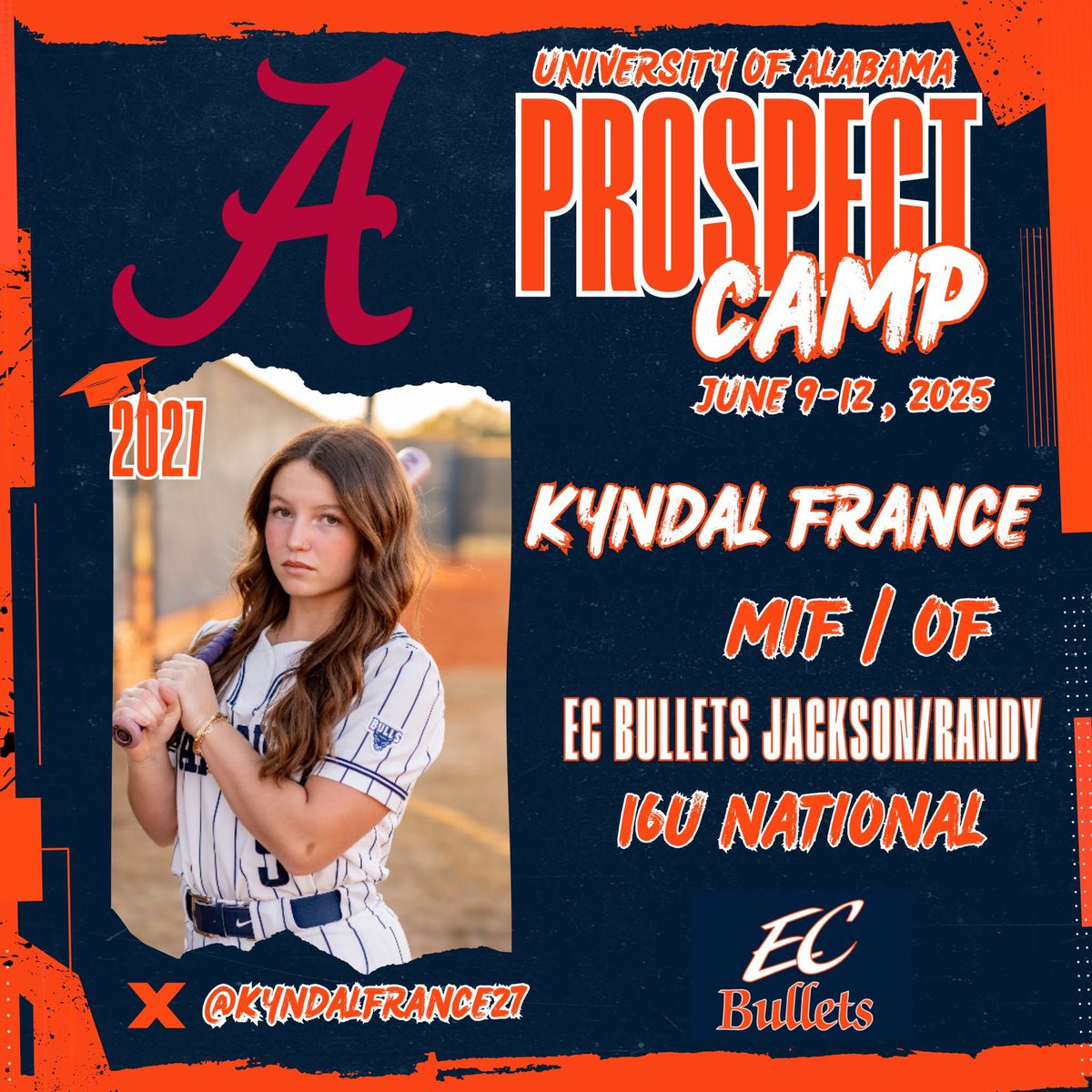 Kyndal France (@kyndalfrance27) on Twitter photo Locked in and ready to work at the University of Alabama Prospect camp. Grateful for the opportunity to compete and get better. <a href="/ECB_Jackson/">@ECB_Jackson</a> <a href="/AlabamaSB/">Alabama Softball</a> Locked in and ready to work at the University of Alabama Prospect camp. Grateful for the opportunity to compete and get better. <a href="/ECB_Jackson/">@ECB_Jackson</a> <a href="/AlabamaSB/">Alabama Softball</a>