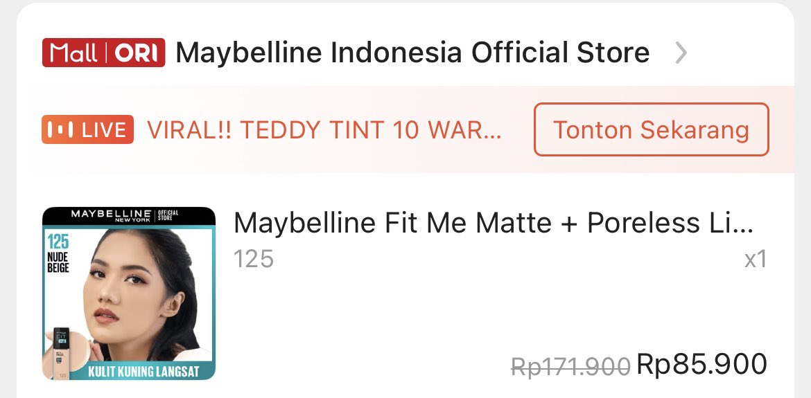 wts
preloved maybelline fit me foundation 125
beli di ofc
dijual karna pakai foundation yg lain
isi 40% 
💸 40rb
gratis ongkir shopee

s.shopee.co.id/7phD8BNrNL