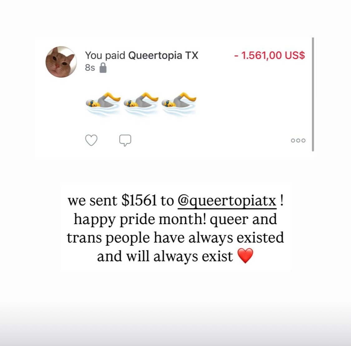 We sent $1561 to Queertopia- thank you for participating in mutual aid.