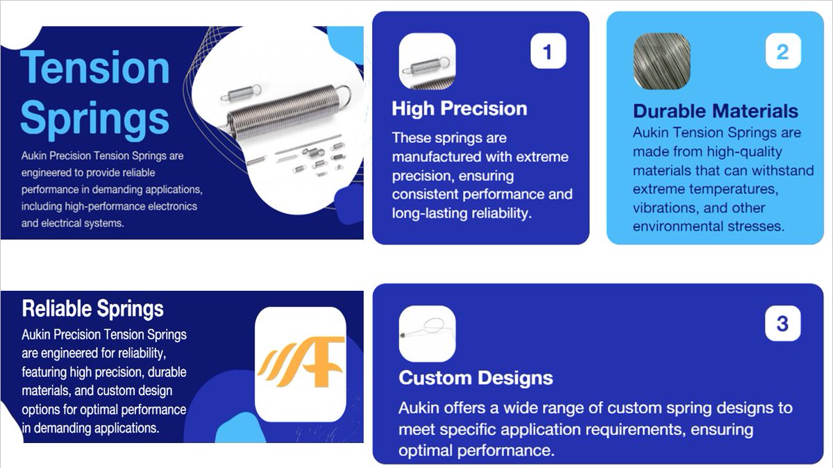 AukinPrecision's tweet image. Aukin Precision has risen to the challenge of meeting these demands with its cutting-edge tension springs, purpose-built for electronics and electrical applications.  #aukinprecision #tensionspring #spring #custom #factory #supplier