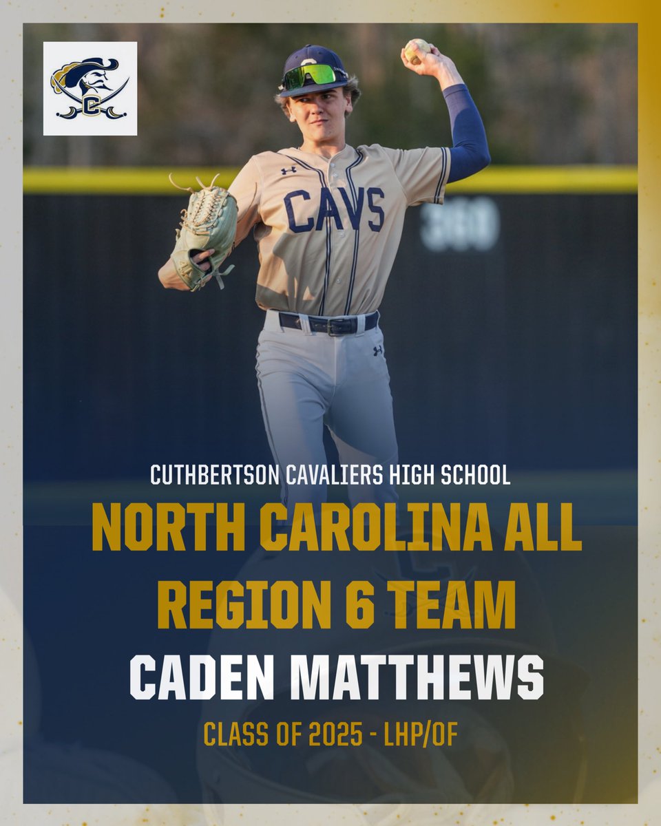 Cuthbertson Baseball (@cuttycavsbball) on Twitter photo Congratulations to <a href="/Cadenmatthews9/">Caden matthews</a> on being selected to the North Carolina All Region 6 Team! Well earned and well deserved!
<a href="/_NCBCA/">NCBCA</a>
<a href="/jefferydstout/">Jeffery Stout</a> <a href="/CHS_Cavs/">CHS Cavs Athletics</a> <a href="/AGHoulihan/">Andrew G. Houlihan</a> <a href="/UCHOOPS/">Union County Hoops, Football, Baseball & Softball</a> <a href="/UCPSNCAthletics/">UCPS NC Athletics</a> <a href="/UCPSNC/">Union County Public Schools</a> Congratulations to <a href="/Cadenmatthews9/">Caden matthews</a> on being selected to the North Carolina All Region 6 Team! Well earned and well deserved!
<a href="/_NCBCA/">NCBCA</a>
<a href="/jefferydstout/">Jeffery Stout</a> <a href="/CHS_Cavs/">CHS Cavs Athletics</a> <a href="/AGHoulihan/">Andrew G. Houlihan</a> <a href="/UCHOOPS/">Union County Hoops, Football, Baseball & Softball</a> <a href="/UCPSNCAthletics/">UCPS NC Athletics</a> <a href="/UCPSNC/">Union County Public Schools</a>