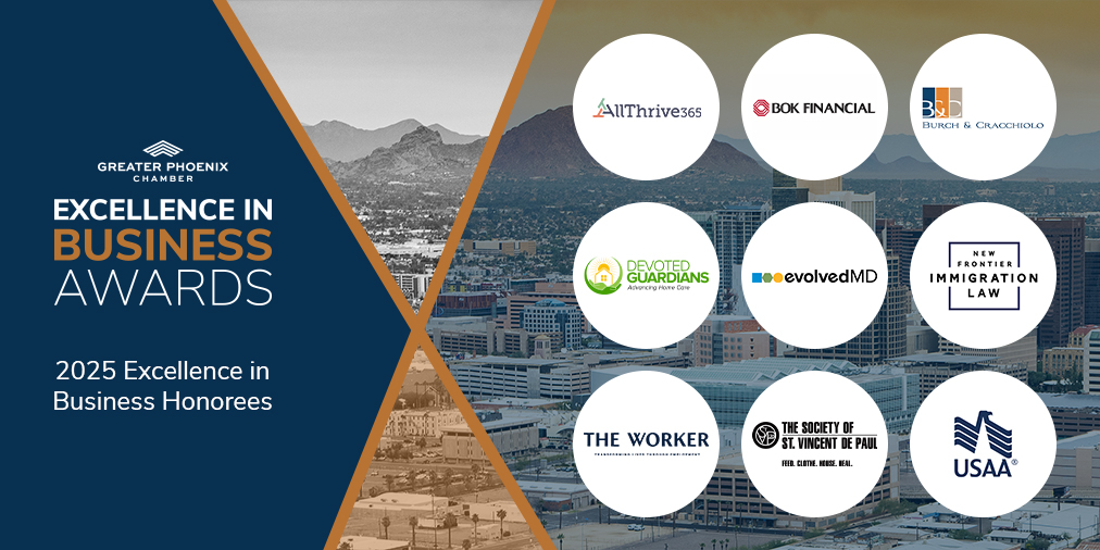 Join us June 18th for the Greater Phoenix Chamber’s Excellence in Business Awards luncheon! 🏆 Celebrate the businesses  driving innovation, growth &amp; community impact across AZ. Network with Valley leaders &amp; honor excellence!

🎟️ Reserve your seat now: ow.ly/clVh50W3KZB