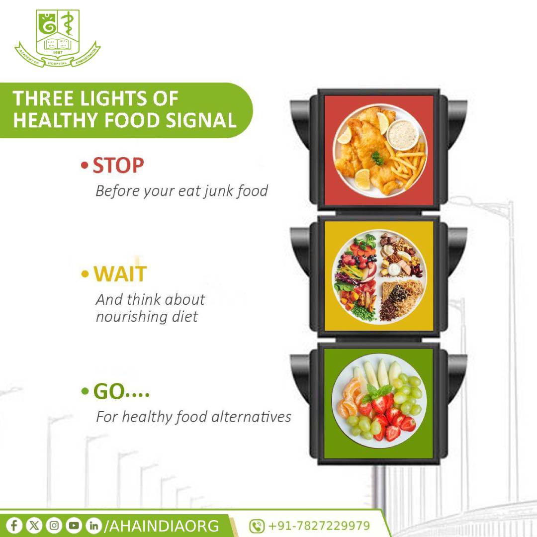 Your food choices can guide your well-being—just like traffic lights!
🔴 STOP – Before you grab that junk food!
🟡 WAIT – Pause and think about a nourishing, balanced diet.
🟢 GO – Choose wholesome, fresh, and healthy alternatives.
Small mindful steps lead to big health rewards!