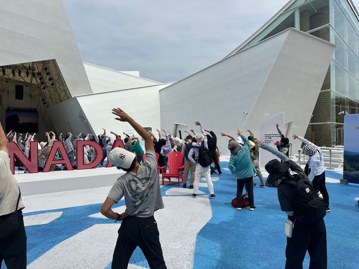 BCTradeInvest's tweet photo. #BCWeek at @expo2025japan is off to a great start! Running from June 2-6th, its all about #BritishColumbia. Join us for an early morning stretching session and yoga at the Canada Pavilion. Start your day with mindful movement and cultural connection. We hope to see you there! https://t.co/aiQ6T43K13