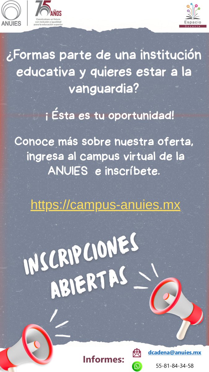 ¡Aprende con expertos, fortalece tus competencias y mejora los procesos de tu institución! <a href="/ANUIES/">ANUIES</a> <a href="/ANUIESCentroSur/">Región Centro-Sur ANUIES</a> <a href="/ANUIES_CRAM/">Consejo Regional del Área Metropolitana</a> <a href="/ANUIES_Noroeste/">ANUIES Noroeste</a> <a href="/ANUIES_CRNE/">ANUIES Región Noreste</a>