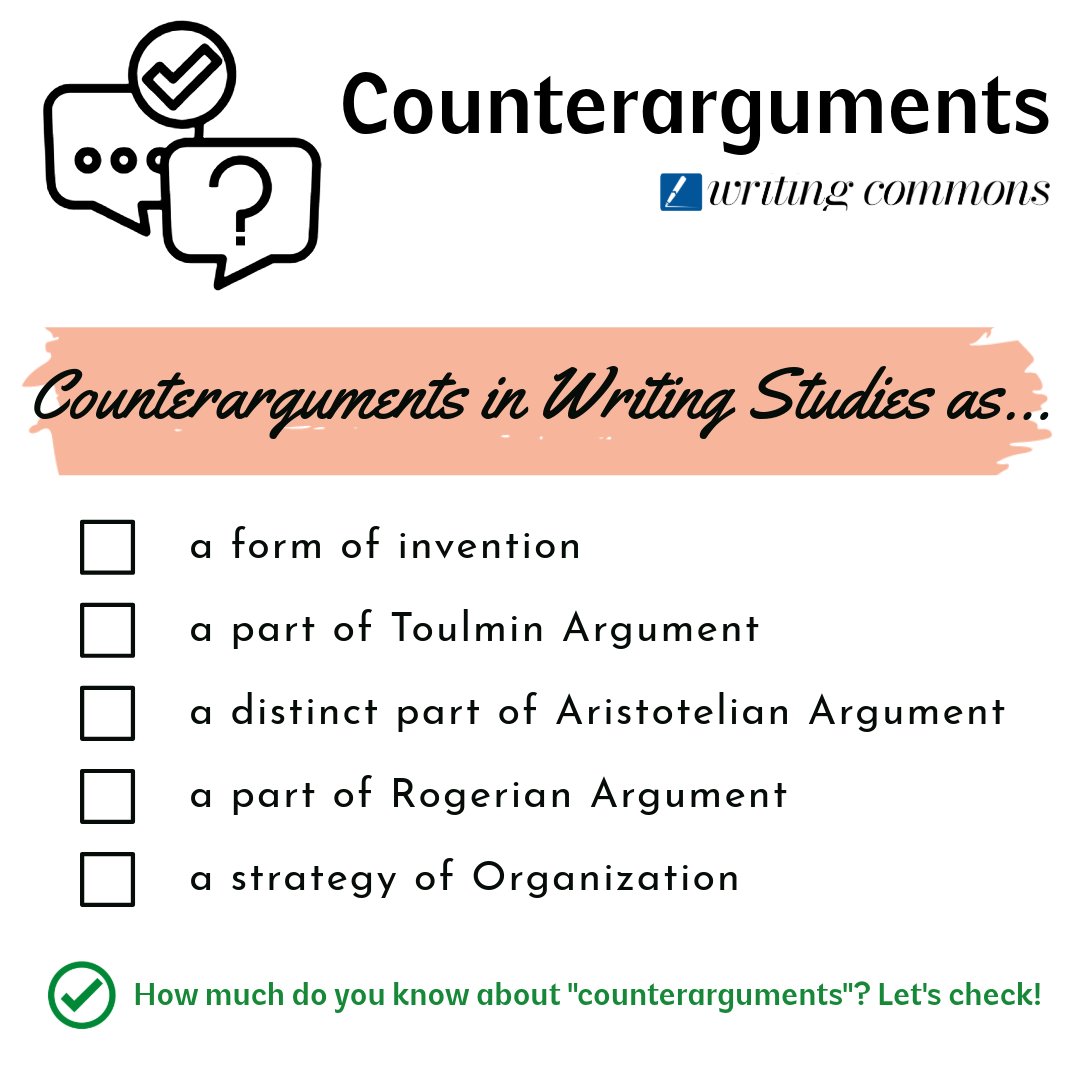 WritingCommons's tweet image. How much do you (or your students) know about counterarguments? Let's check our website! 

writingcommons.org/section/genre/…