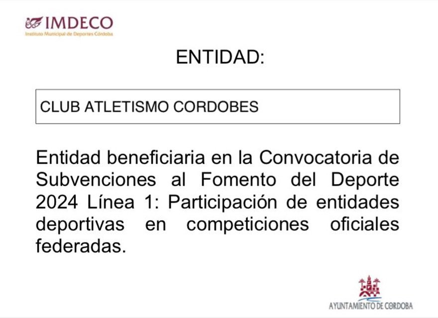 Entidad beneficiaria en la Convocatoria de Subvenciones al Fomento del Deporte 2024 Línea 1: Participación de entidades deportivas en competiciones oficiales federadas