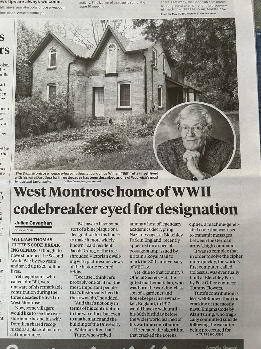 Jbh369 (@jbh369) on Twitter photo <a href="/BillTutte/">Bill Tutte Memorial</a> some movement afoot to designate Bill’s West Montrose home...
observerxtra.com/west-montrose-… <a href="/BillTutte/">Bill Tutte Memorial</a> some movement afoot to designate Bill’s West Montrose home...
observerxtra.com/west-montrose-…