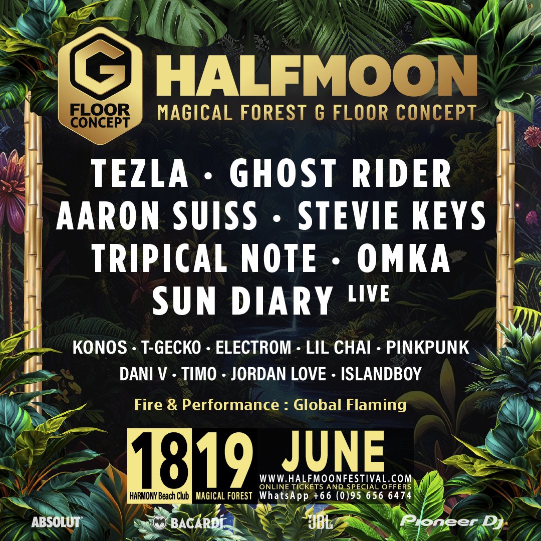 JUNE 18 &amp; 19, 2025 – HALFMOON FESTIVAL energy is back with another edition of our legendary two day festival in Thailand! Embrace the excitement and secure your ticket now!
.
June 18 – Harmony Beach Club from 2 pm to 12:30 am - party with 1000 beautiful festival goers at our