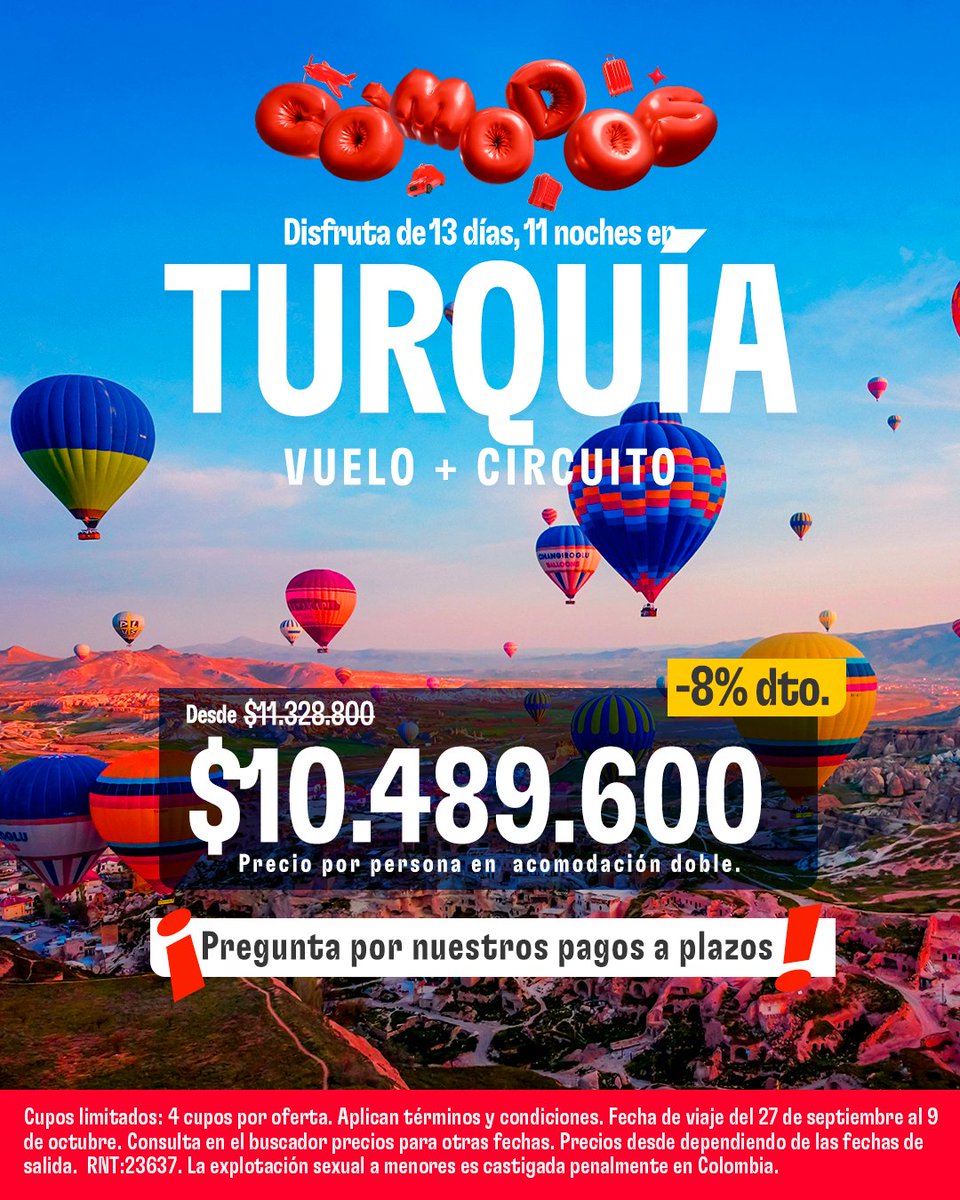 🛫 Cómodos... como viajar sin preocuparte por nada
Turquía te espera con 13 días y 11 noches de historia, paisajes y comodidad total.

Link 👉 atrapalo.com.co/micro/Comodos/ 👈

Aplican T&amp;C 
RNT 23637

#comodosatrapalo  #TurquíaTeEspera #ViajesOrganizados