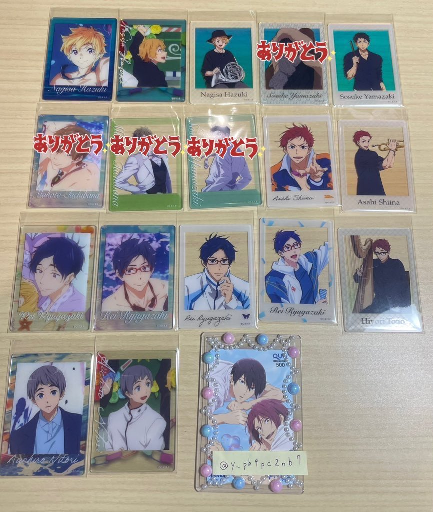 y_pb9pc2nb7's tweet photo. 【交換】Free! オケコン チェキ風クリアカード

譲：画像1•2枚目（真琴、郁弥、渚、怜、宗介、旭、日和、愛一郎）
※1枚目1段目オーロラ

求：画像3•4枚目💖の凛、遙

※オーロラはオーロラと交換希望
※郵送交換

お気軽にお声がけください https://t.co/oEcZAVv0Nf