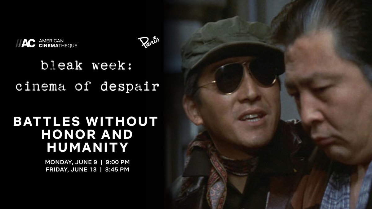 Rarely screened in the US, Kinji Fukasaku’s yakuza drama BATTLES WITHOUT HONOR AND HUMANITY graces the big screen June 9 and June 13 in our series Bleak Week New York, co-presented by <a href="/am_cinematheque/">American Cinematheque</a>!
paristheaternyc.com/film/battles-w…