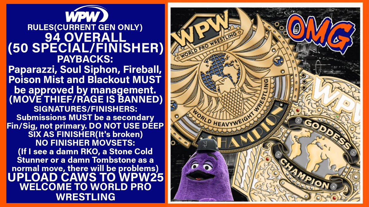 🚨SIGNINGS ARE OPEN🚨

Signings are officially open for WPW! A rebirth is upon us and it's time to join in on the party in time for MidSummer Classic. The rules are below.
NO ISLAND PARTS PLEASE!
See you all soon and thank you in advance. 

#WPW4LIFE

docs.google.com/forms/d/e/1FAI…