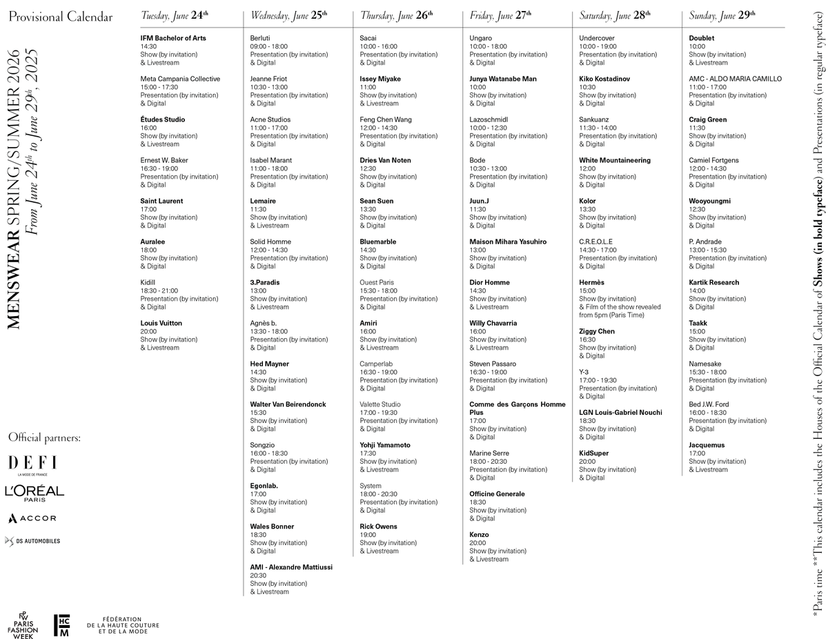 Paris Fashion Week Menswear S/S 2026 is approaching !!