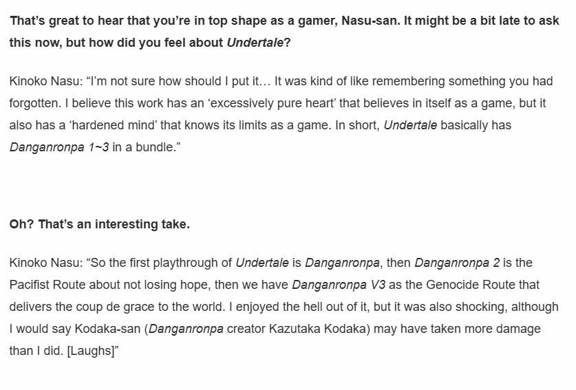 looking back i think hundred line is the result of kodaka reading this interview with kinoko nasu and having it change something within him: siliconera.com/fate-series-wr…