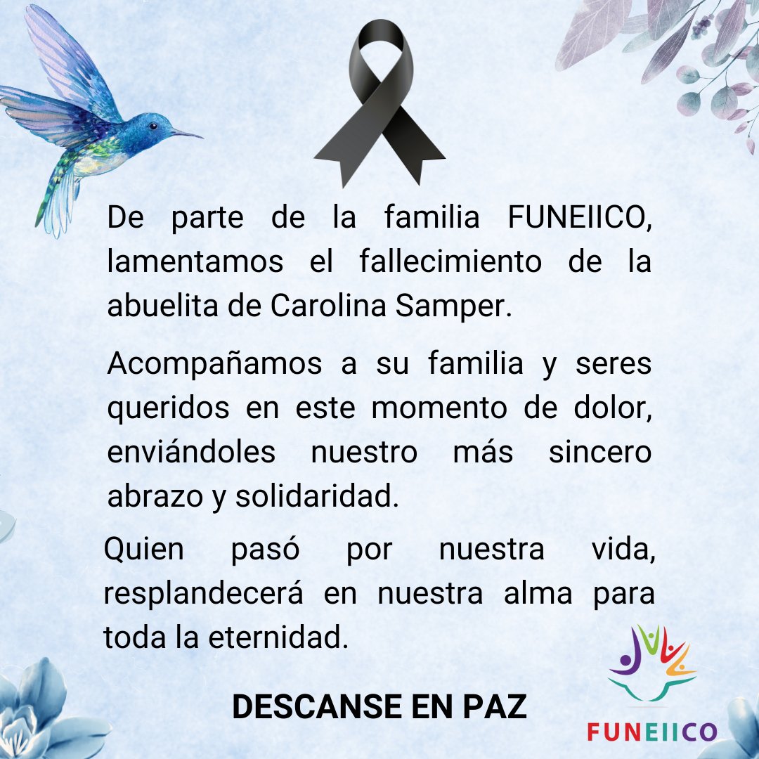 Funeiico (@funeiico) on Twitter photo Nuestra familia FUNEIICO expresa sus más sentidas condolencias por el fallecimiento de la abuelita de nuestra Líder de pacientes Carolina Samper <a href="/carosamper81/">Carolina Samper</a> 🕊️
Elevamos una oración por su descanso eterno. 🙏🏻 Nuestra familia FUNEIICO expresa sus más sentidas condolencias por el fallecimiento de la abuelita de nuestra Líder de pacientes Carolina Samper <a href="/carosamper81/">Carolina Samper</a> 🕊️
Elevamos una oración por su descanso eterno. 🙏🏻