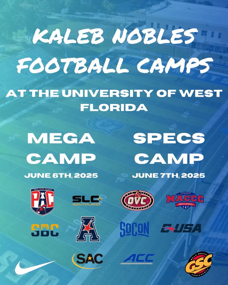 Looking forward to attending the <a href="/UWFFootball/">UWF Football</a> mega camp on Friday!!
<a href="/tech813coach/">Jayson Roberts</a> <a href="/OC_TBT/">Coach P @ Tampa Bay Tech</a> 
<a href="/TBTFootball/">#TechTechTech</a> <a href="/GBHick08/">Greg Hickman</a> 
<a href="/BigPlayRay50/">Raymond McNeil</a>
