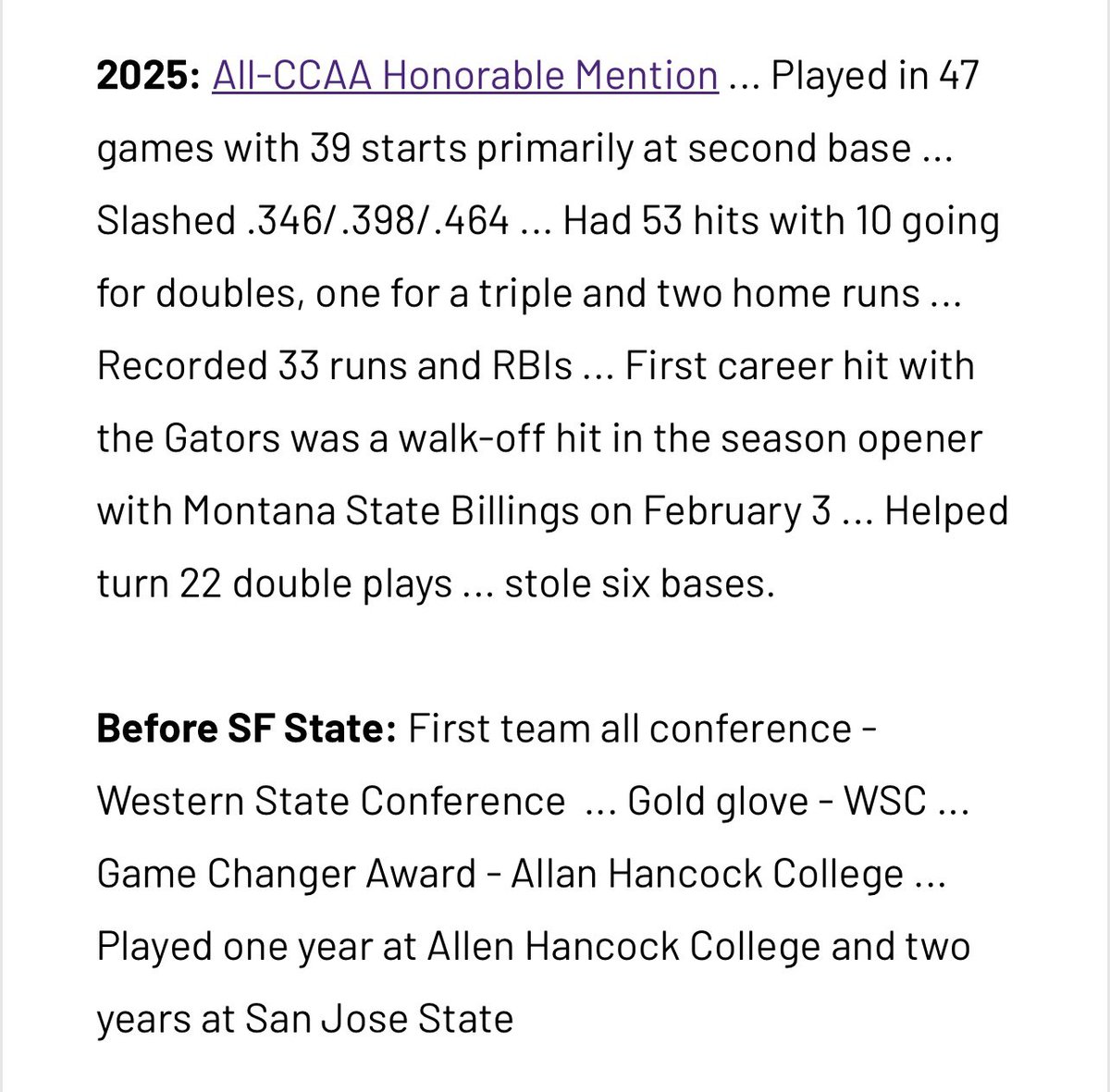 stephen_espii's tweet image. Due to program cuts at San Francisco State, I have entered the transfer portal with 1 year left. Please feel free to reach out and let’s get to work! (805) 757-8591
Below are a few clips from this past season where I earned All-Conference honors and Newcomer of the Year!